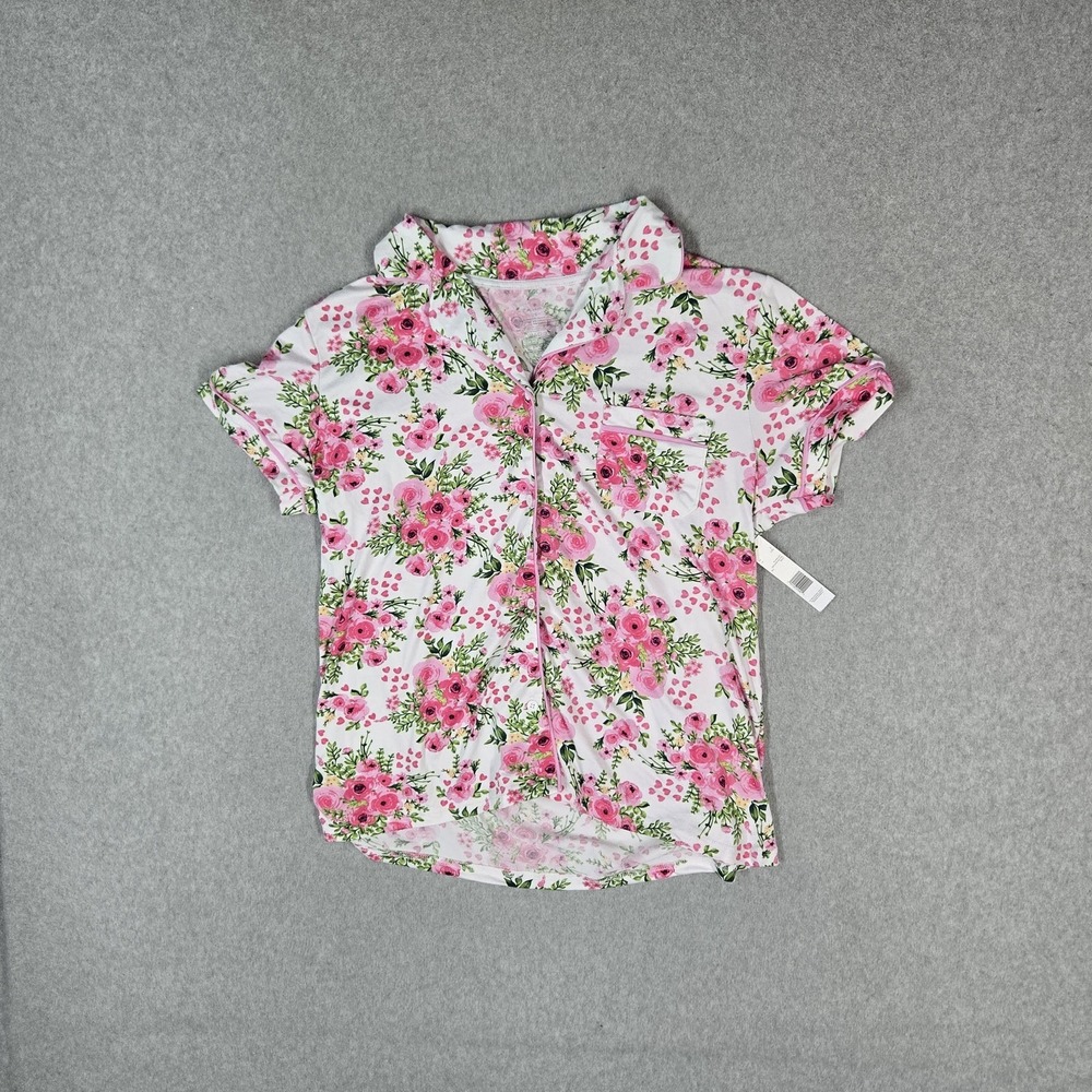 Tahari Women Sleepwear L White Shorts Floral Pajama Button Shirt NWT